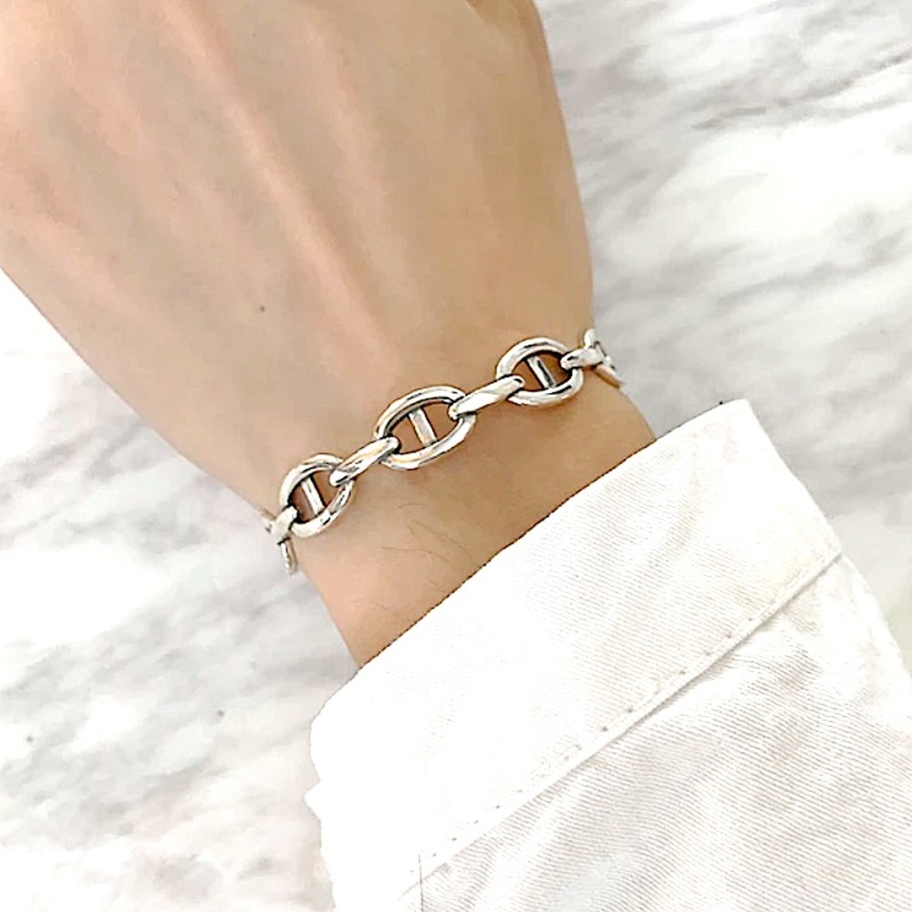 Sterling Silver Mariner Bangle Cuff Bracelet Pig Nose